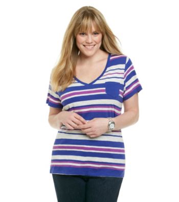Calvin Klein Performance Plus Size Short Sleeve Vintage Slub Striped Tee