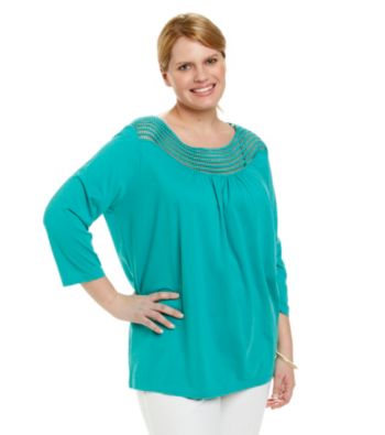 Jones New York Sport® Plus Size Scoop Neck Top with Openwork Trim