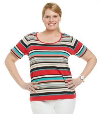Jones New York Sport® Plus Size Short Sleeve Scoopneck Striped Tee