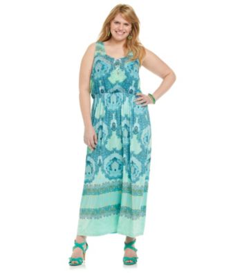 Oneworld® Plus Size Scoopneck Sleeveless Maxi Dress with Embellished Front