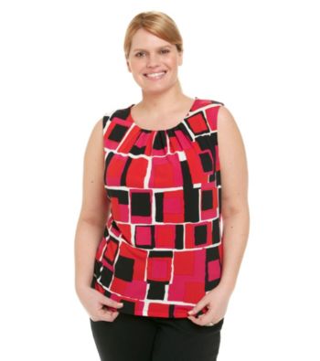 Calvin Klein Plus Size Square Print Pleatneck Sleeveless Cami