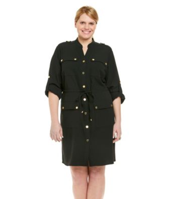 Calvin Klein Plus Size Safari Roll Tab Sleeve Shirt Dress