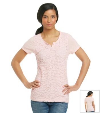 Nine West Vintage America Petites' Snow Drop Lace Front Tee