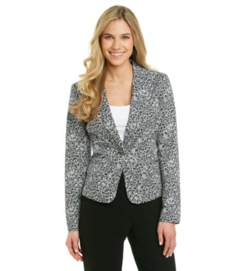 Rafaella® Petites' Printed Black/White Sateen Long Sleeve Jacket
