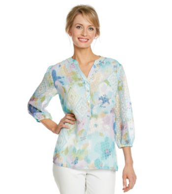 Alfred Dunner® Petites' Mandarin Collar Half Way Front Button Blouse