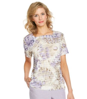 Alfred Dunner® Petites' Square Neckline Ruffle Print Tee
