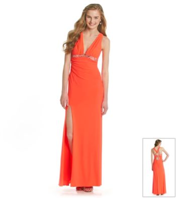 Hailey Logan Juniors' Deep V-neck Slim Gown