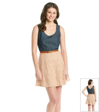 As U Wish® Juniors' Chambray Lace Tank Dress