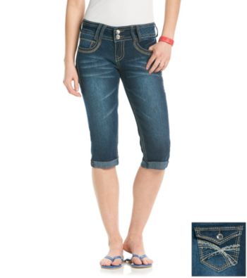 Wallflower Vintage® Juniors'Roll Cuff Bling Pocket Cropped Jeans