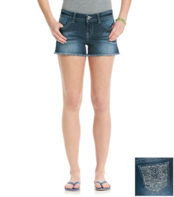 Wallflower Vintage® Juniors' Fleur-De-Lis Bling Back Pocket Shorts