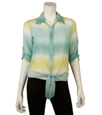 A. Byer Juniors' Dip-Dye Tab-Sleeve Woven Top