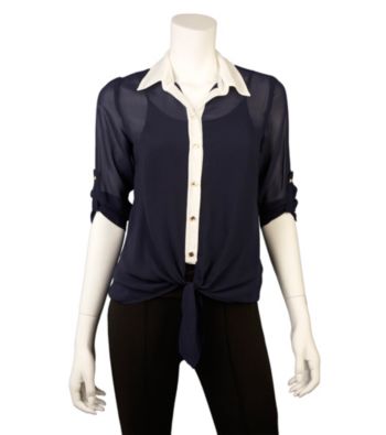A. Byer Juniors' Colorblock Tab-Sleeve Woven Top