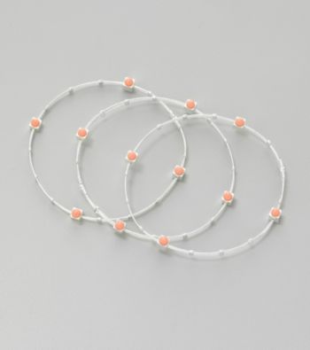 Marsala Set of Three Coral and Silver Plated Stainless Steel Flex Wire Bracelets