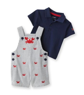 Little Me® Baby Boys' Blue Crab Schiffli Shortall Set