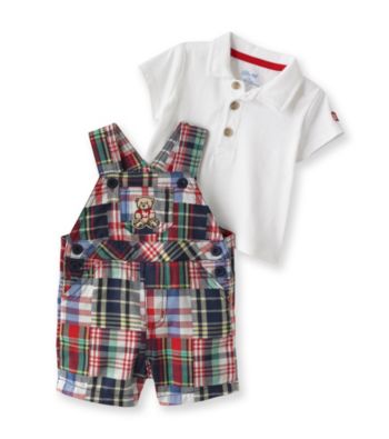 Little Me® Baby Boys' Blue Plaid Teddy Bear Shortall Set