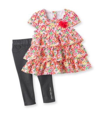 Calvin Klein Baby Girls' Orange 2-pc. Floral Jeggings Set