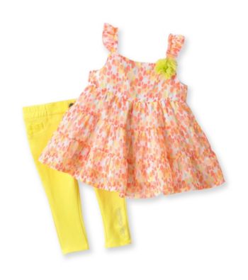 Calvin Klein Baby Girls' Orange/Yellow 2-pc. Floral Print Jeggings Set