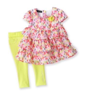 Calvin Klein Baby Girls' Pink/Lime 2-pc. Tiered Jeggings Set