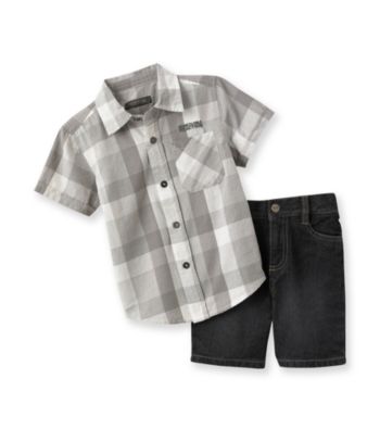 Kenneth Cole® Baby Boys' Grey Plaid Woven and Shorts Set