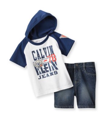 Calvin Klein Baby Boys' Grey/Navy Raglan Hoodie and Shorts Set