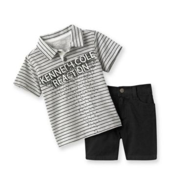 Kenneth Cole® Baby Boys' Grey Striped Polo and Shorts Set