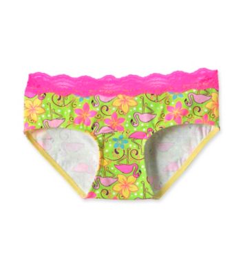 St. Eve® Intimates Girls' 6-16 Green Neon Flowers and Flamingos Hipster Panties