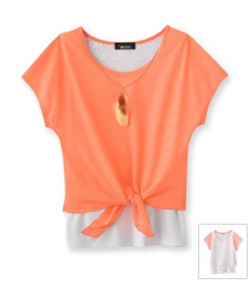 Amy Byer Girls' 7-16 Orange Tie Front Top