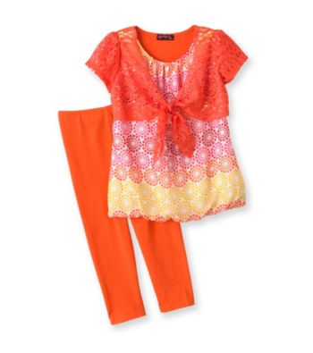 Tempted Girls' 4-6X Coral/Orange Circle Print Shrug Set