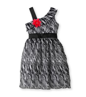 Rare Editions® Girls' 7-16 Black/White Zebra Dress with Pink Flower