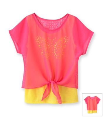Amy Byer Girls' 7-16 Neon Pink Butterfly Cut-Out Top