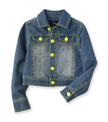 Amy Byer Girls' 7-16 Denim Jacket with Neon Accents