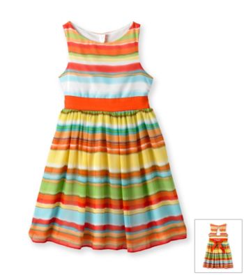 Bonnie Jean® Girls' 7-16 Multi Striped Open Back Flounce Dress