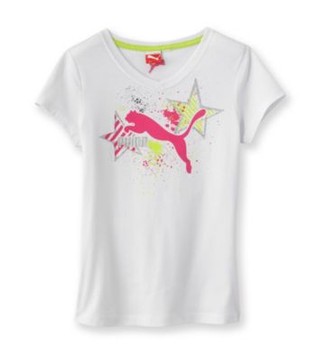 PUMA® Girls' 7-16 White V-Neck Core Star Tee