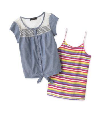 Jessica Simpson Girls' 7-16 Saffrom Multi Striped Tie Front Top