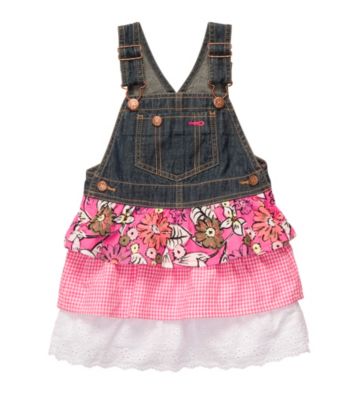 OshKosh B'Gosh® Girls' 2T-4T Denim Jumper with Pink Floral Skirt