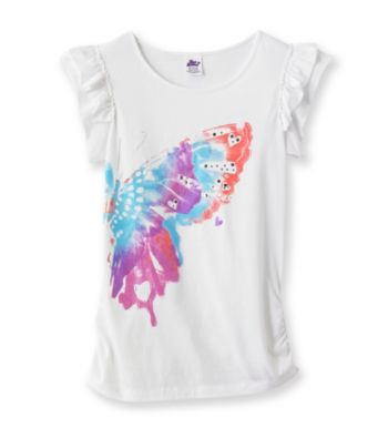 Miss Attitude Girls' 7-16 Butterfly Double Ruffle Graphic Tee