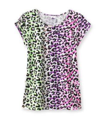 Miss Attitude Girls' 7-16 Animal Print Keyhole Sleeve Tee