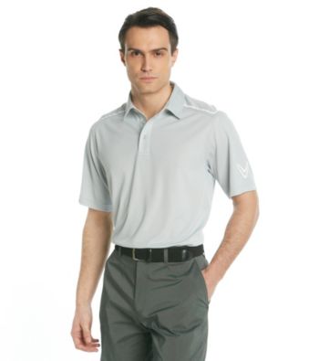 Callaway® Men's Grey Short Sleeve Polo with Striped Shoulder