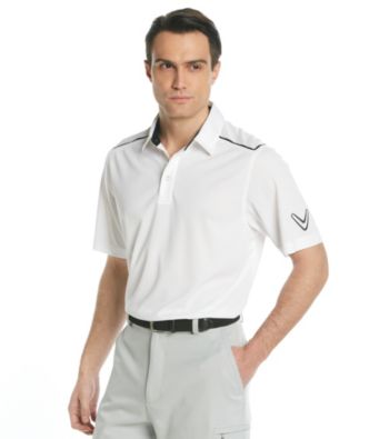 Callaway® Men's Bright White Short Sleeve Polo with Striped Shoulder