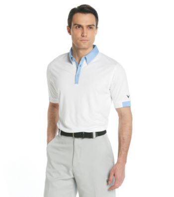 Callaway® Men's White Short Sleeve Solid Cuffed Polo