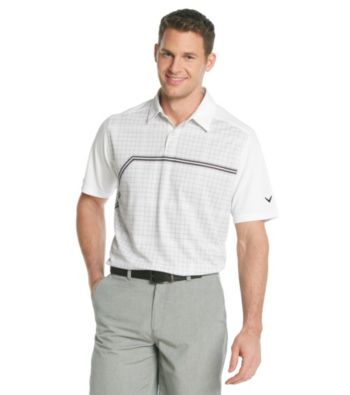 Callaway® Men's Bright White Short Sleeve Checker Print Polo