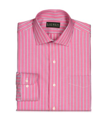 Lauren® Men's Pink/White Bennett Striped Cotton Broadcloth Dress Shirt