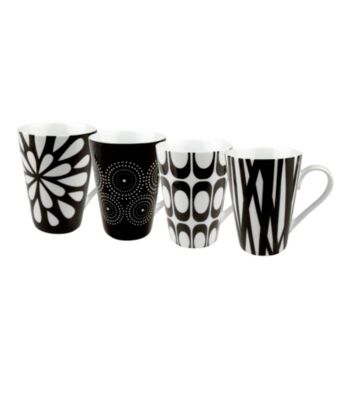 Waechtersbach Konitz Set of 4 Black and White Assorted Design Mugs