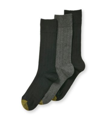 GOLD TOE® Men's Black/Charcoal 3-Pack Rib Knit Crew Socks