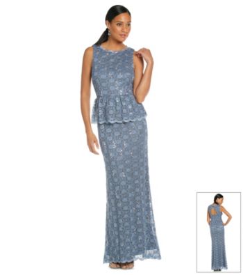 Xscape® Long Sequin Lace Peplum Dress
