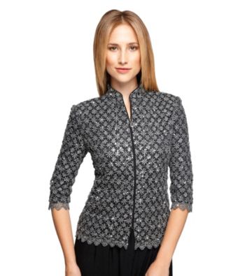 Alex Evenings® Mandarin Collar Lace Zip Jacket