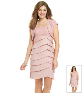 S.L. Fashions Petites' Lace Tiered Jacket Dress