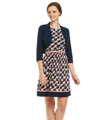 Jessica Howard® Petites' Print Knit Dress With Sweater