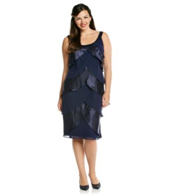 S.L. Fashions Plus Size Satin Chiffon Tiered Dress