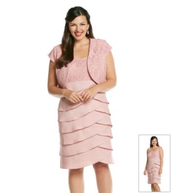 S.L. Fashions Plus Size Lace Tiered Jacket Dress